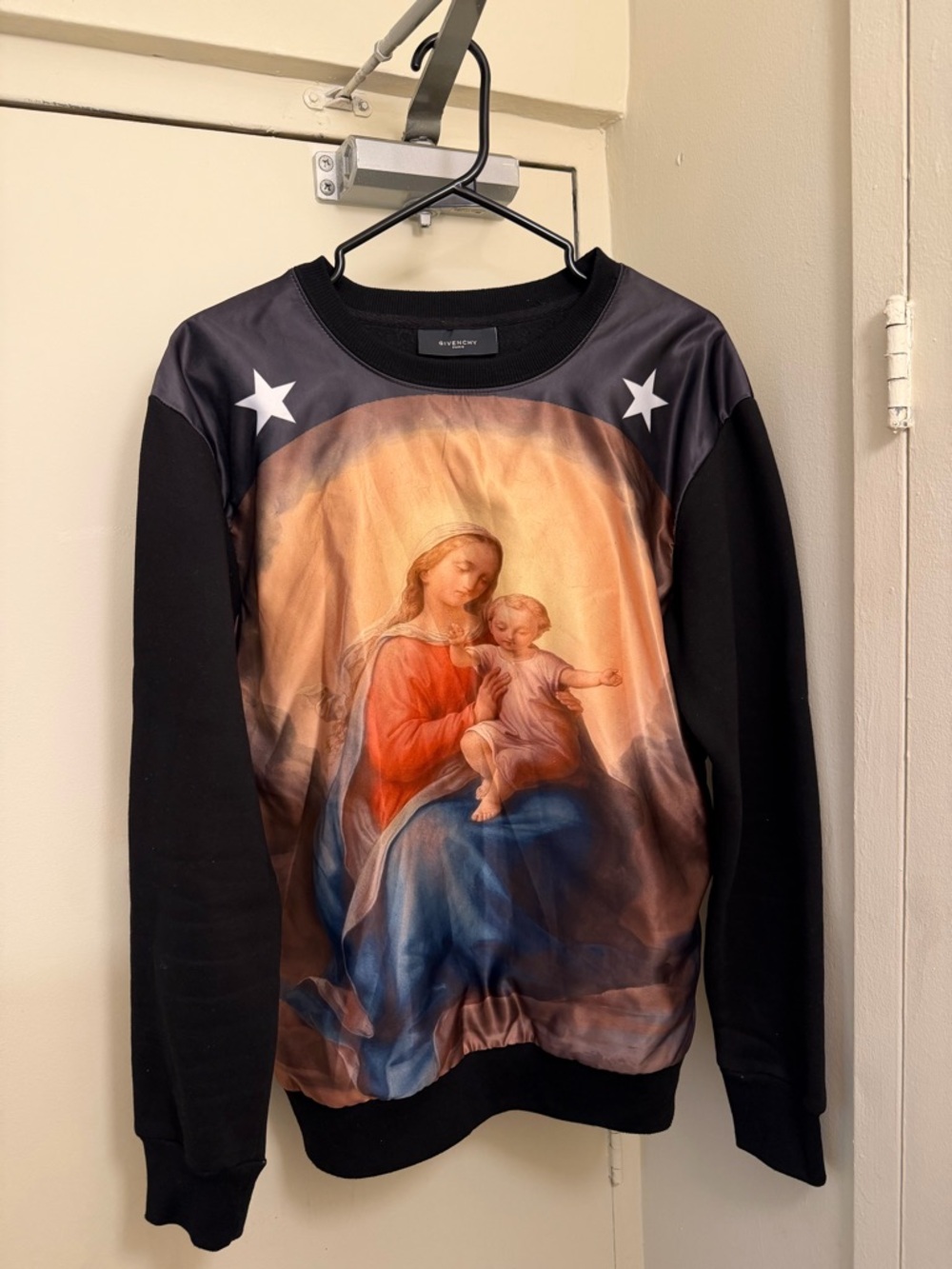 Virgin Mary & Child Graphic Sweatshirt with Star Accents